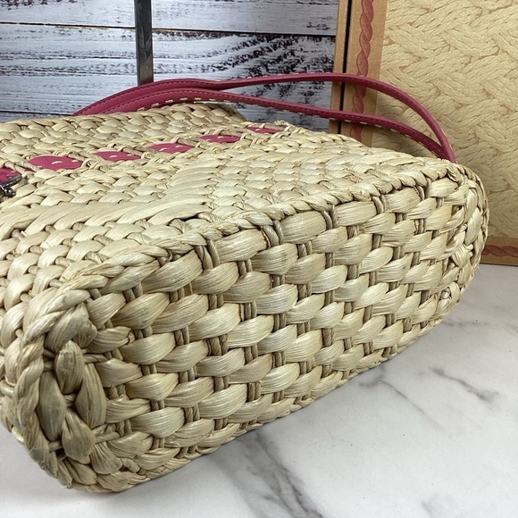 Brighton‎ Carmella Straw Basket Woven Shoulder Bag Pink Leather Trim Summer - Picture 7 of 14